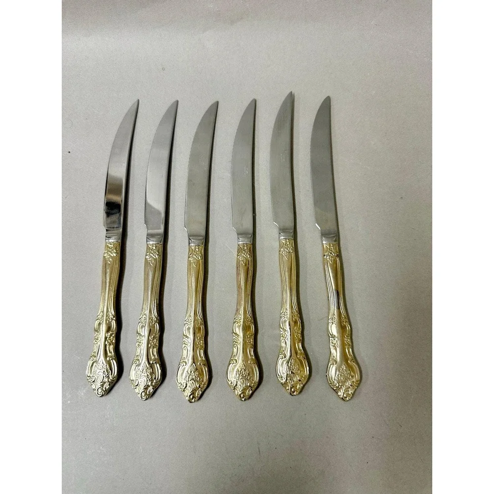 RSVP Indonesia TM Gold‎ Electroplate 34 Piece Floral Scroll Knives/Forks Holiday